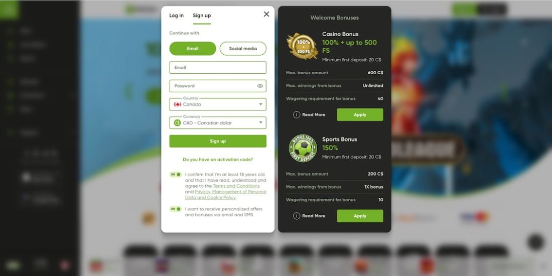Screenshot of the second step in the Fresh Casino registration process.
