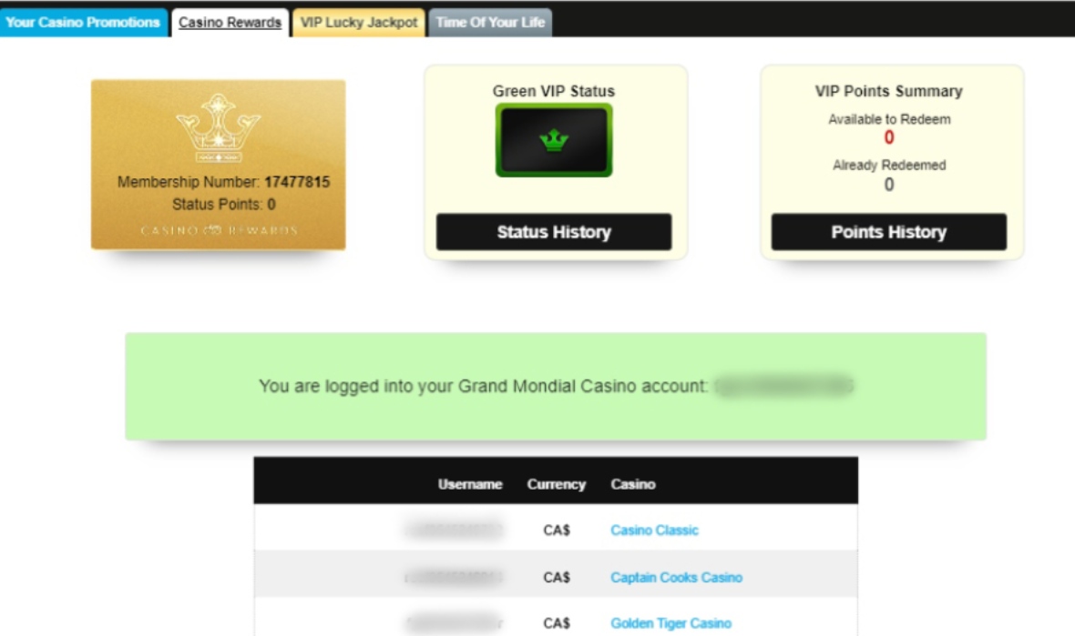 VIP program page for Grand Mondial Casino
