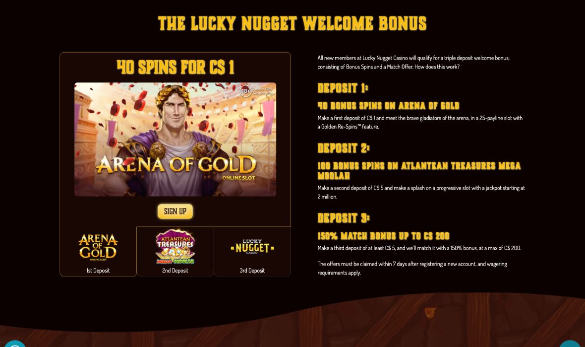 Promotions page for Lucky Nugget Casino.