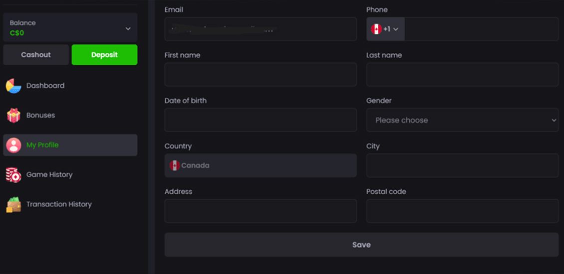 Screenshot of the fourth step in the Asino Casino registration process