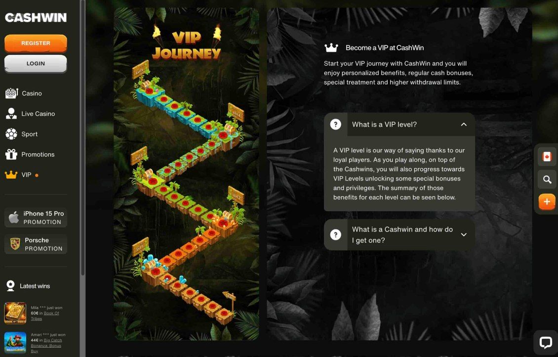 If you're in search of a welcome offer with fair wagering conditions and a broad selection of games, CashWin Casino is an excellent choice, offering a sign-up bonus of C$1,500 with 50 free spins and access to games across over 100 providers.