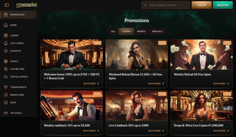 Image showing the promotions page of CrownPlay Casino