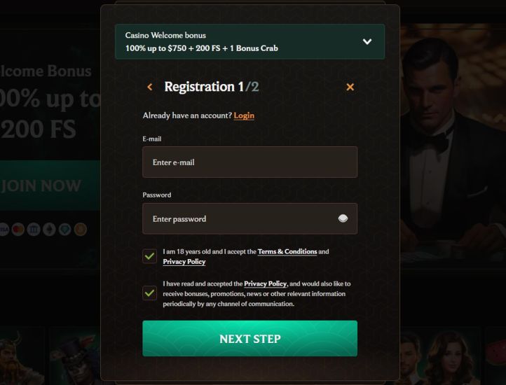 Screenshot depicting the third stage of CrownPlay Casino's registration process - step 3
