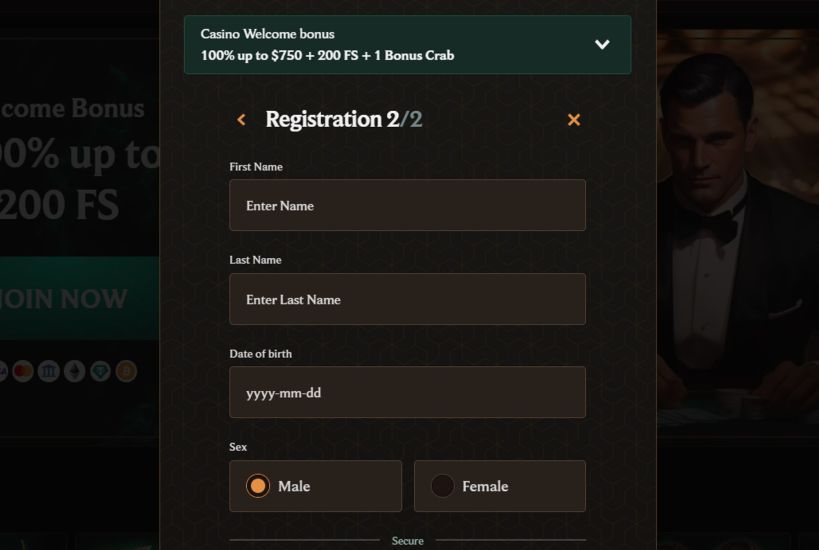 Screenshot depicting the fourth stage of CrownPlay Casino's registration process - step 4