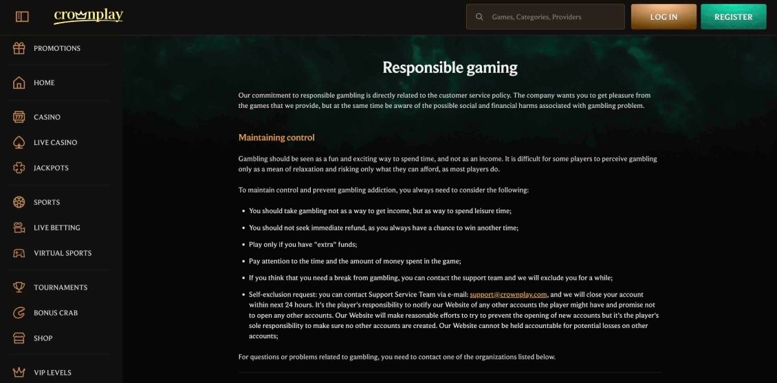 Image illustrating the Crownplay Casino page dedicated to responsible gambling