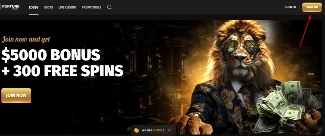 Screenshot illustrating the first step of the registration process at FortunePlay Casino