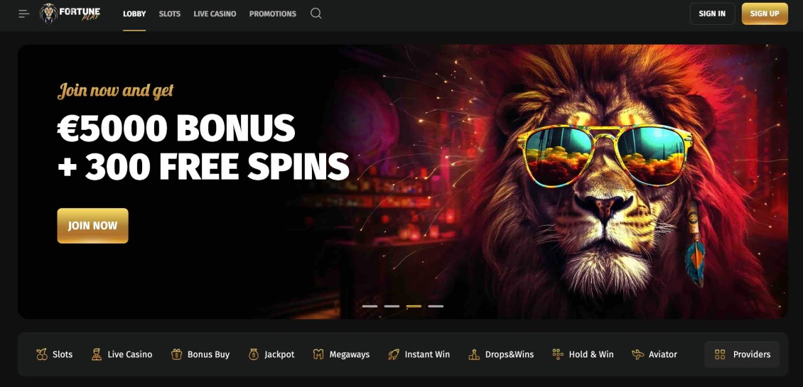 Screenshot of FortunePlay Casino's main page