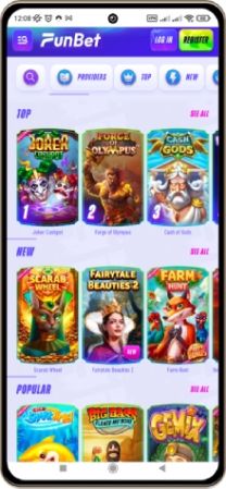 A mobile screenshot of the Funbet Casino homepage.