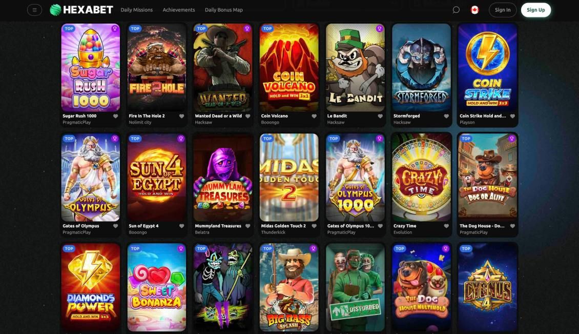 Catalog of games available at Hexabet Casino