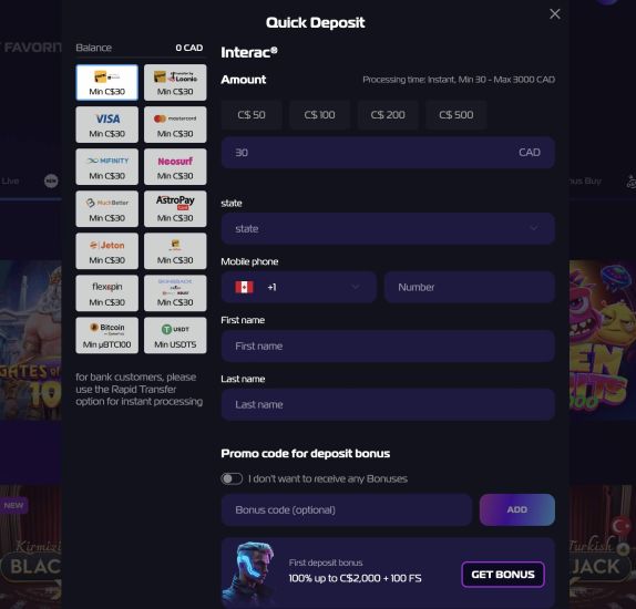 Screenshot showcasing the signup process at JohnVegas Casino - step 4