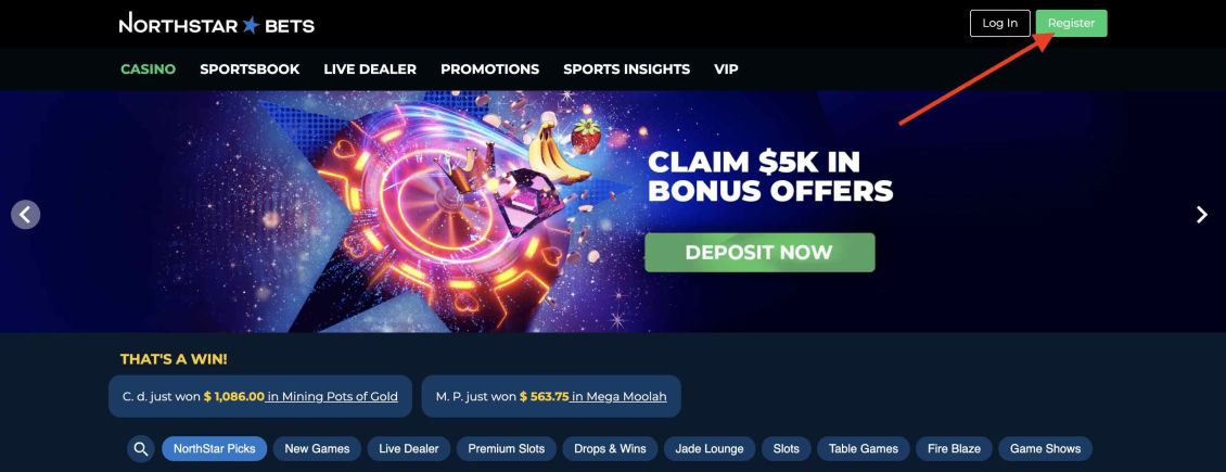 Step 1 of NorthStar Casino's registration process