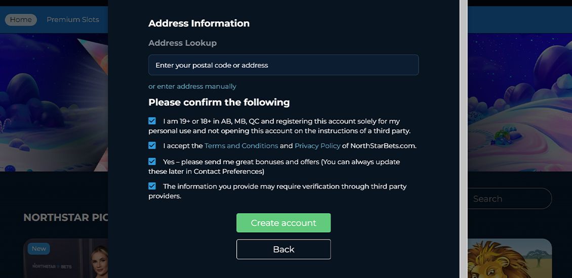 Step 4 of NorthStar Casino's registration process