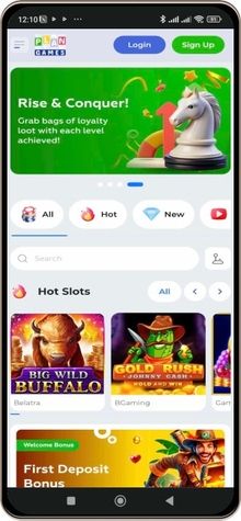 A screenshot of the main mobile interface of Plangames Casino.